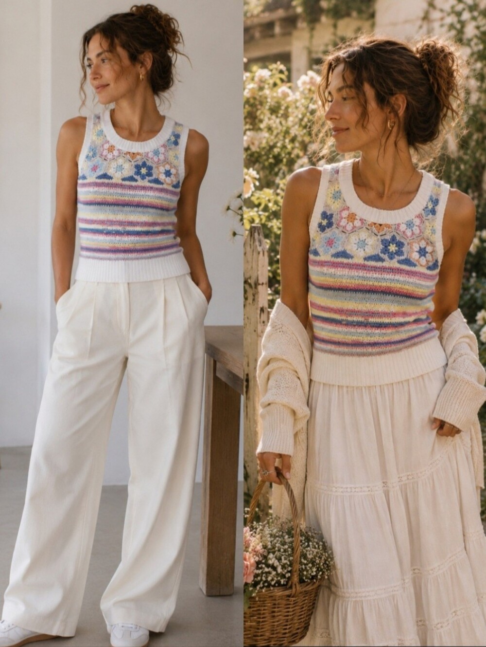 American Eagle Crocket Knit Tank Top Medium | Striped Boho Summer Sweater Vest - Picture 3 of 8